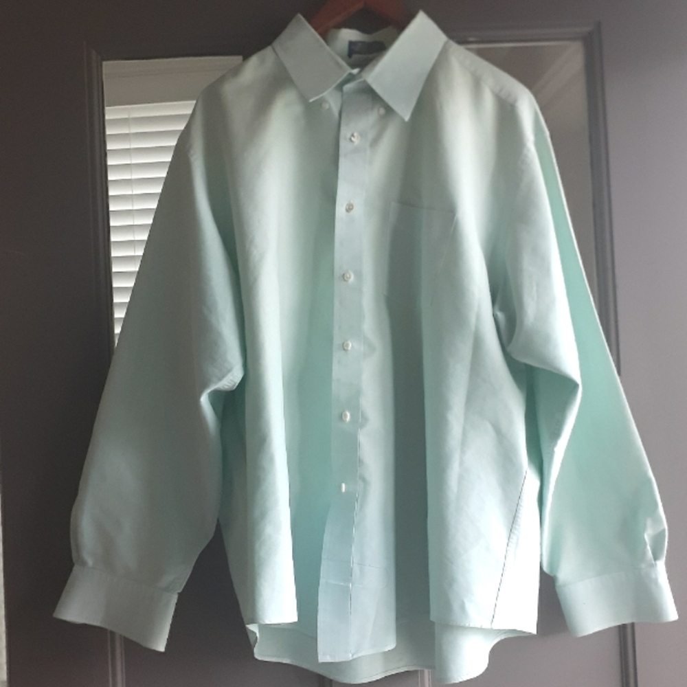 Vintage Cambridge Classics Mervyns Light Green Button Down Dress Shirt Plus Size